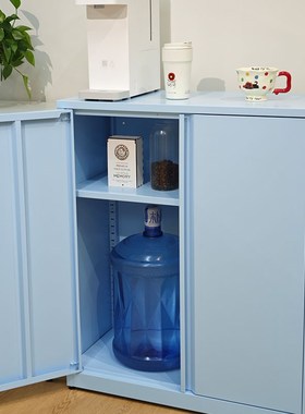 多巴胺蓝色铁皮对开门收纳t储物柜客厅餐厅卧室大容量多层置物架