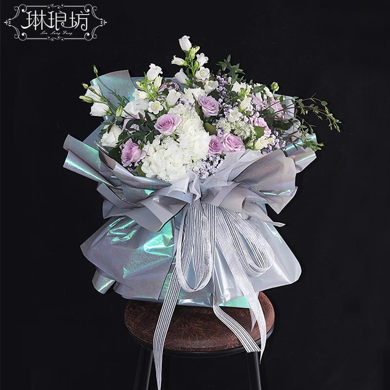 防水布拉诺纸玫瑰花包装 花艺纸炫彩色七彩光花束包装纸直销定制
