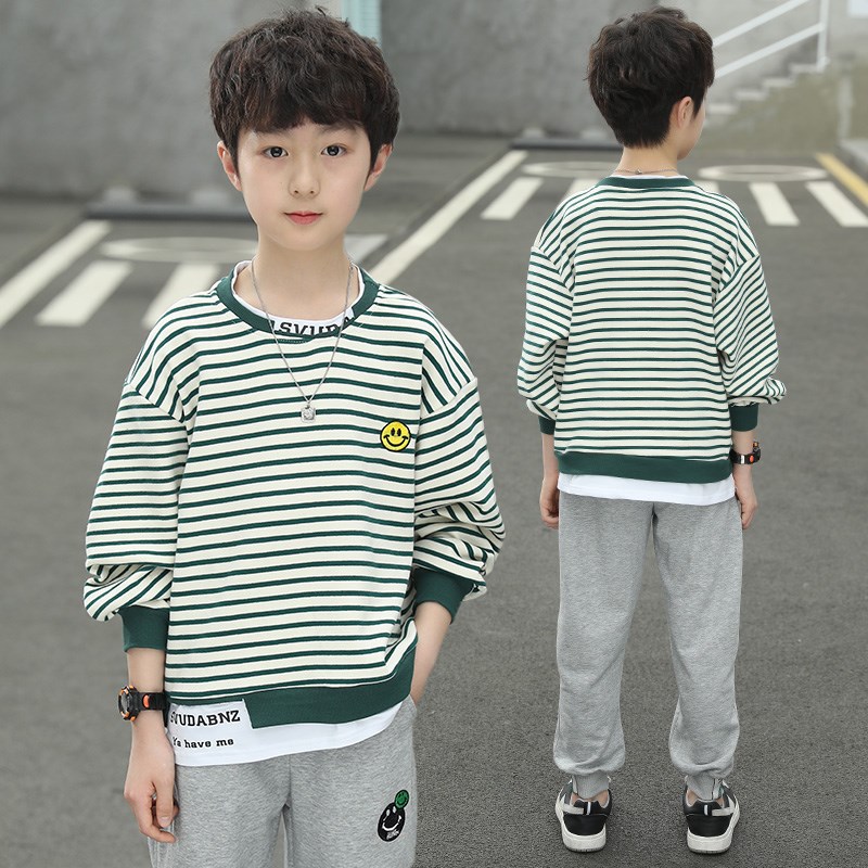 男童长袖T恤春秋款m2024新款秋装9男大童儿童洋气时髦条纹打底衫