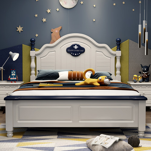 掌上明珠美式儿童床男孩女孩单双人床1.5米全实木床青少年卧室1.2