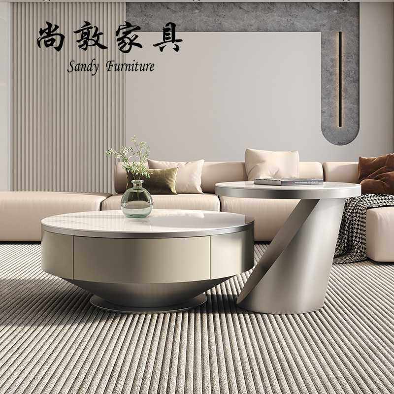 意式岩板茶几组合圆形现代简约轻奢客厅设计师不锈钢大小圆茶几,电子元器件市场,其它元器件,淘宝优惠券,粉丝福利购,淘宝优惠卷