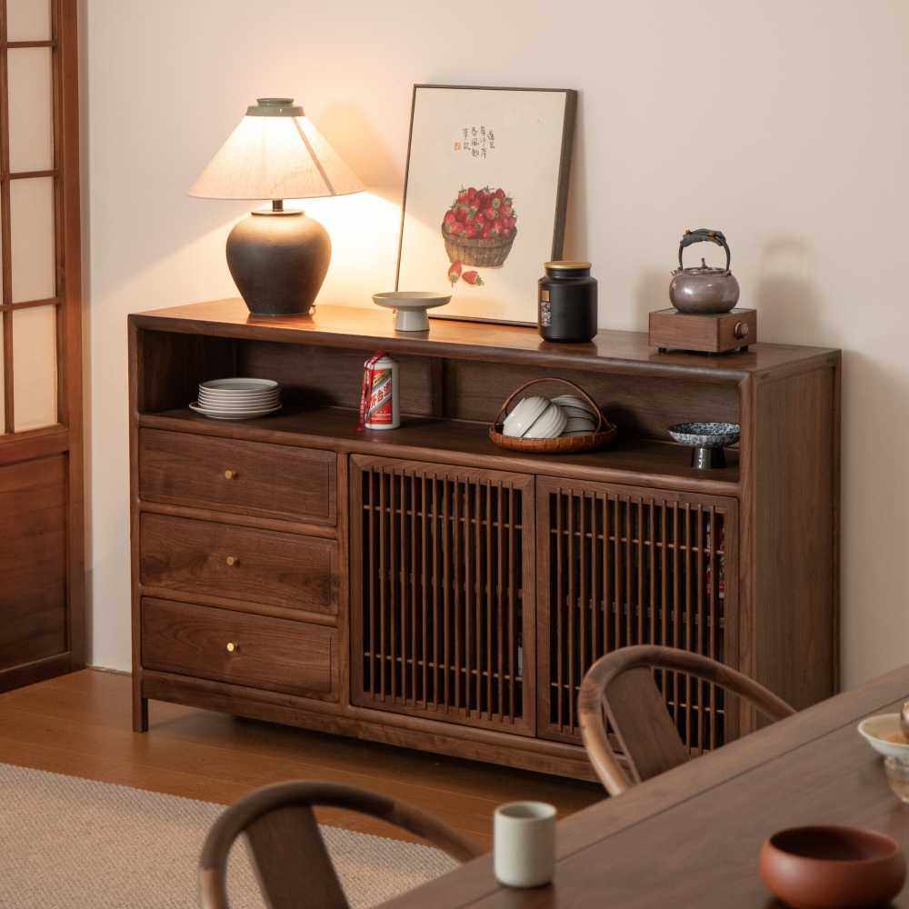 A10L新中式餐边柜茶室置物柜架储物柜边柜实木矮柜禅意玄关茶水柜