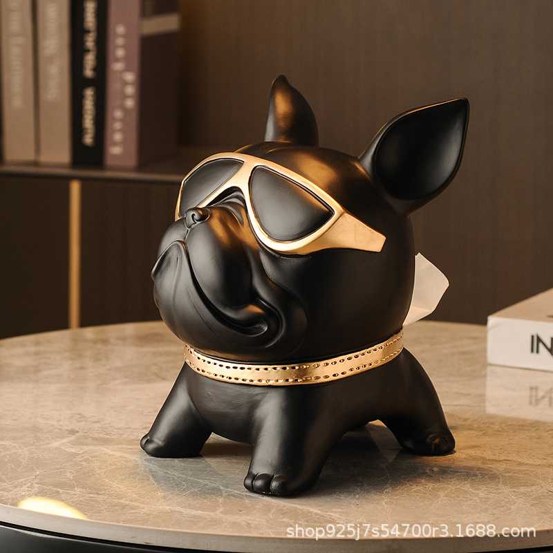 现代法斗纸巾盒客厅轻奢高端茶几桌面纸抽盒家用面巾纸狗收纳摆件