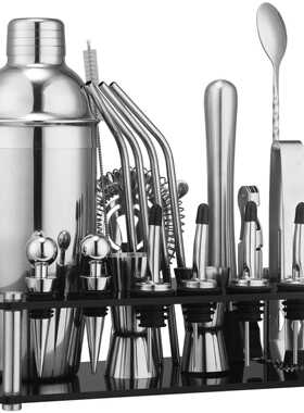 新款黑色亚克力套装鸡尾酒调酒器酒吧工具20件套波士顿雪克杯摇床