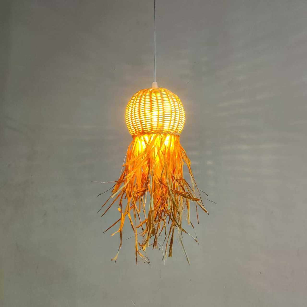 复古民宿藤艺编织水母吊灯卧室床头装饰灯具新中式创意藤编灯笼,电子元器件市场,其它元器件,淘宝优惠券,粉丝福利购,淘宝优惠卷