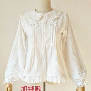 lolita娃娃领花边衬衫女长袖百搭加绒保暖学院风秋冬季内搭上衣