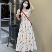 胖妹妹大码 法式 复古气质高级感碎花茶歇长裙女夏季 收腰显瘦连衣裙