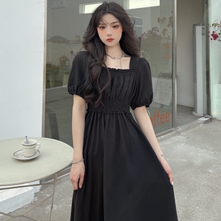 法式大码气质高级感赫本风黑色长裙女夏季胖mm洋气收腰显瘦连衣裙