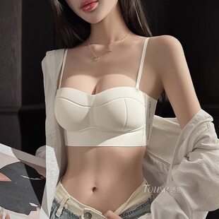 小胸聚拢显大内衣女士2025新款 夏 防走光裹胸抹胸式 无痕文胸罩套装