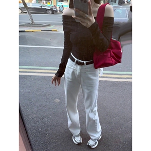 白色直筒阔腿牛仔裤女春秋2024新款爆款高腰宽松垂坠感显瘦拖地裤