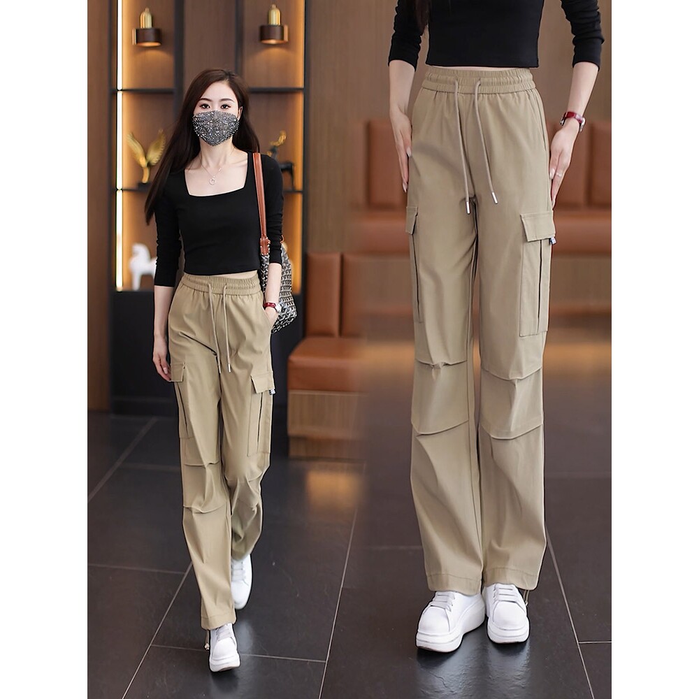 美式工装裤女春秋2025新款高腰显瘦宽松垂感直筒运动休闲阔腿长裤