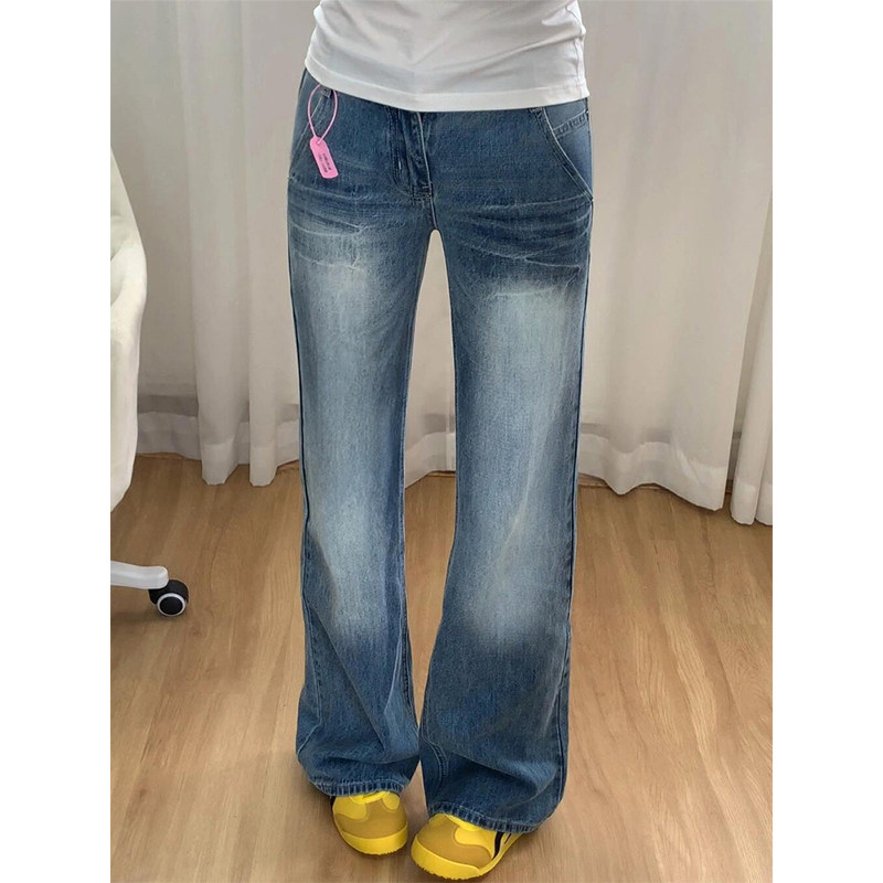 美式复古微喇牛仔裤女夏季新款胖妹妹mm梨形身材高腰显瘦直筒长裤