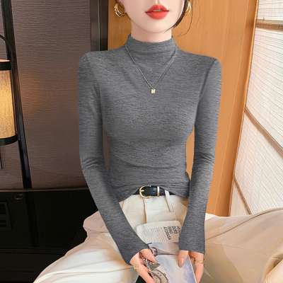 半高领打底衫女内搭2025新款秋冬季加绒黑色高级感可外穿针织上衣