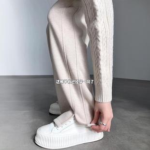 女2024新款 胖mm大码 毛呢春秋阔腿裤 秋冬款 子 显瘦人字纹窄版 休闲裤