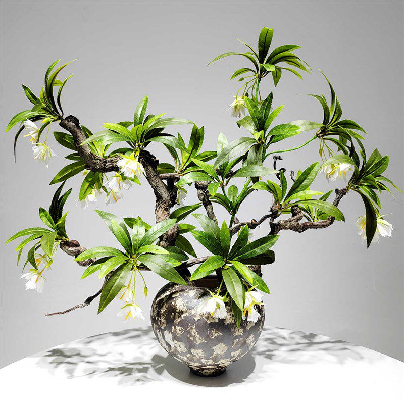 新中式创意仿真枯枝绿植盆景花艺样板房酒店茶室花架造景装饰摆件