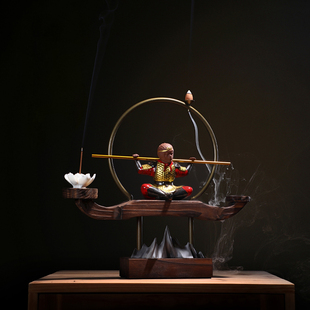 创意中式禅意摆件客厅玄关桌面软装饰孙悟空斗战胜佛沉香倒流香炉