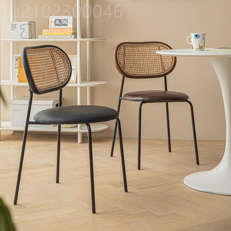 子侘寂椅轻奢实木藤编餐椅北欧中古风KIMins家用现简约代表情靠背