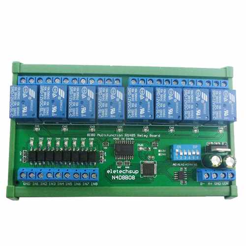 8输入8输出RS485继电器Modbus RTU协议DIN35轨道外壳PLC扩展板