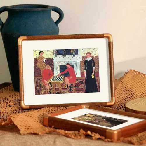 实木质铜角相框摆台高级感6寸7 8全家福洗照片做成相册画框摆件A4