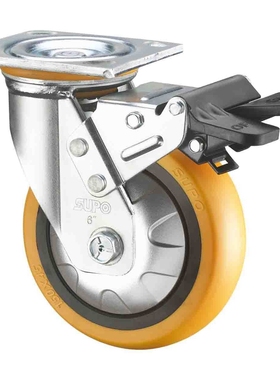 SUPO/向荣动力4寸带双刹车橙色圆面PU聚氨酯脚轮Z07S-01D-100-262