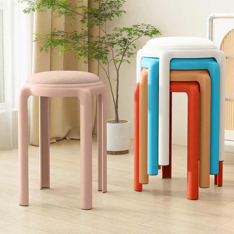 凳子家用加厚结实塑料客厅软包方凳吃饭简约防滑板凳叠放餐桌高凳