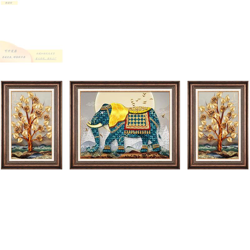 美式装画饰联厅沙发背景墙挂画大象鹿画欧g1064式复古大气新客中