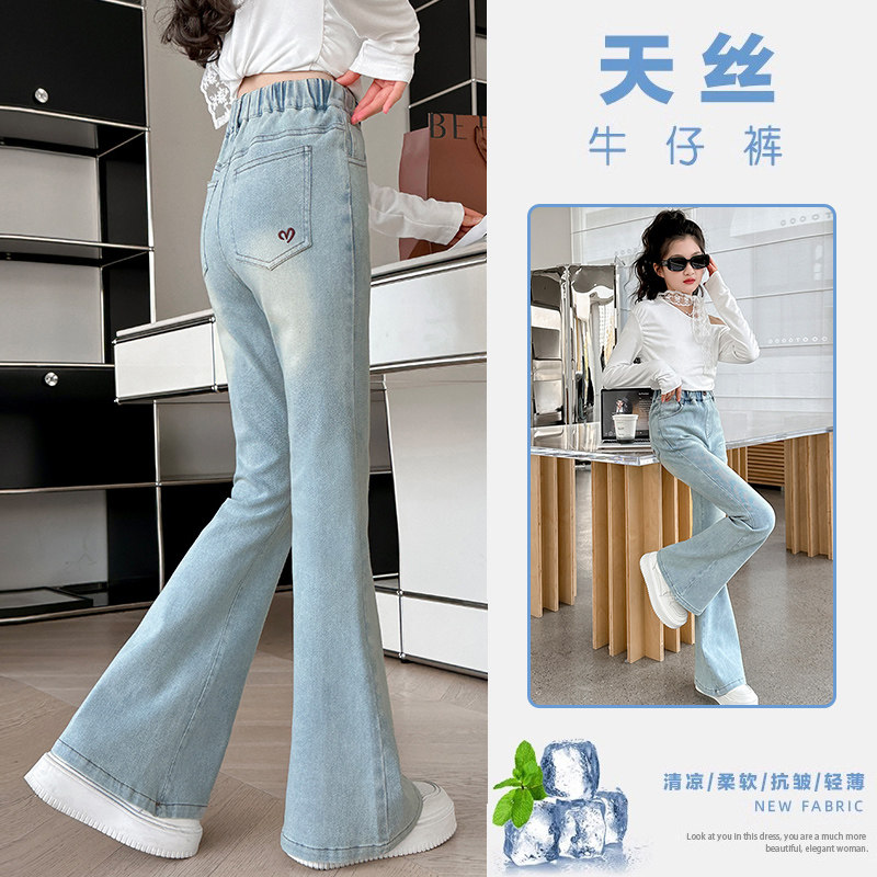 女童喇叭裤夏装2025新款儿童裤子洋派修身夏薄款中大童微喇牛仔裤