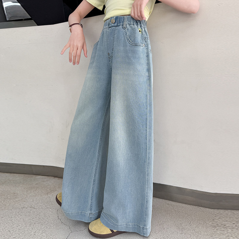 女童薄款牛仔裤夏季2025新款中大童宽松阔腿裤子春夏儿童防蚊长裤