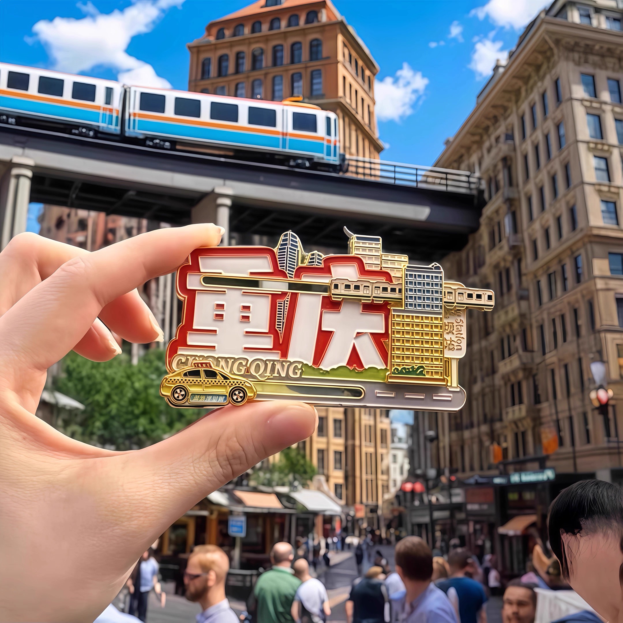 重庆文创李子坝站轻轨穿楼可滑动创意金属冰箱贴旅游打卡纪念礼物
