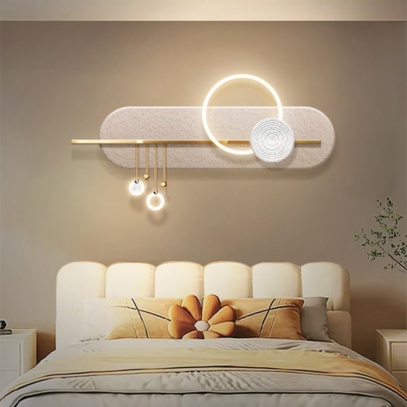 奶油风卧室床头装饰画客厅沙发背C景墙侘寂风立体发光壁画主卧挂