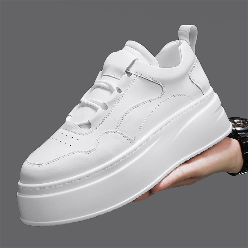 男鞋冬季2024新款厚底百搭运动休E闲板鞋青少年小众纯白色增高皮