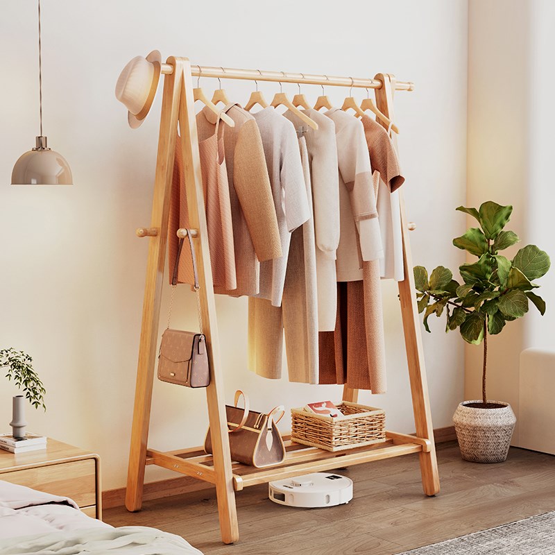 实木衣帽架落地家用挂衣架子卧室房间晾衣服架简约室内简易立式杆