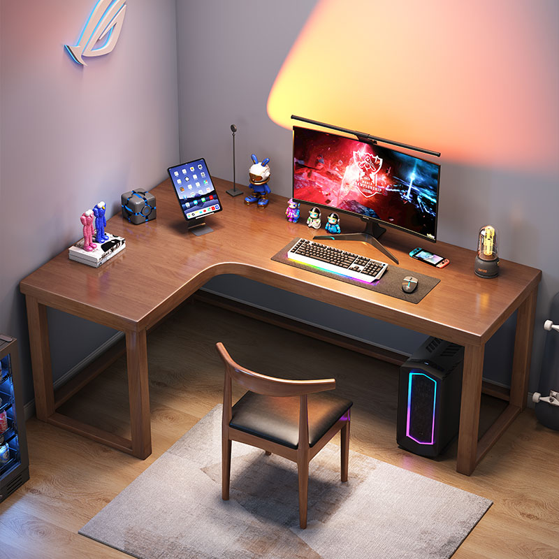 实木转角电竞桌书桌学生家用简约现代拐角电脑桌L型学习桌初中生