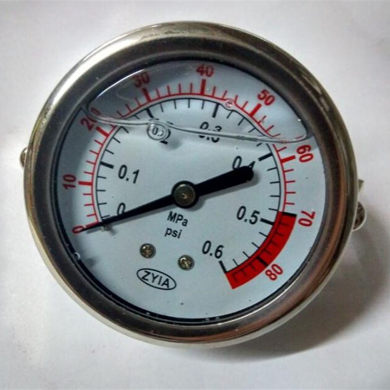 YN-60Z-U 0-0.6MPA 80PSI 轴向充油耐震压力表 zyia 轴向水压力表