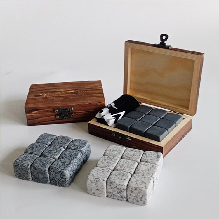 Whisky Stones威士忌冰酒石木盒套装大理石花岗岩冰块石头冰爽石