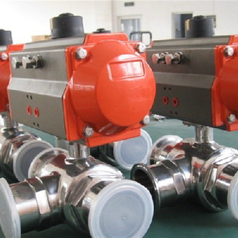 卫生级三通快装气动球阀 T型L型不锈钢304 AT气动执行器