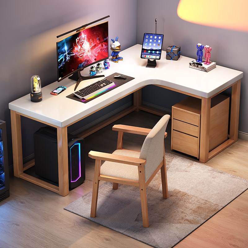 实木转角书桌家用L型拐角工作台靠墙台式办公桌电脑桌卧室电竞桌