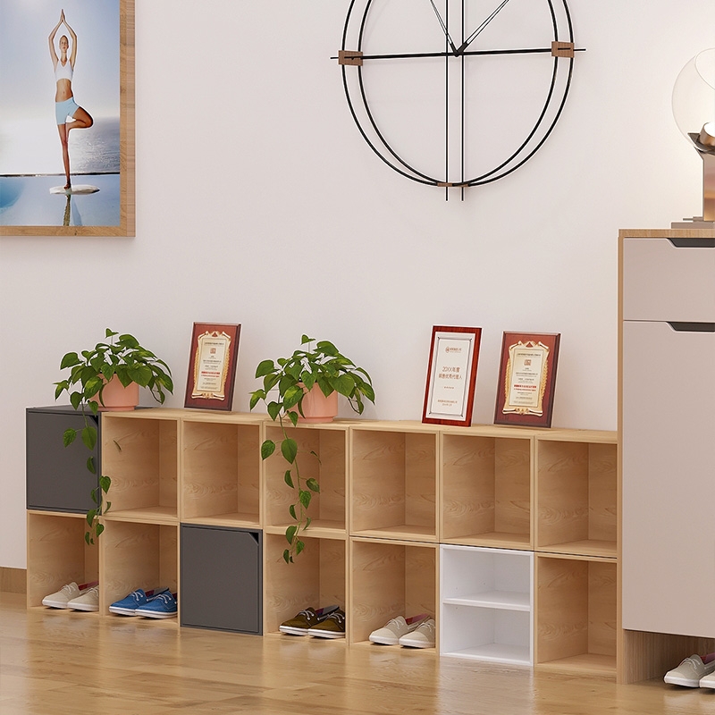 家用简易书架格子柜落地展示柜儿童阅读书本置物架书柜带门收纳柜