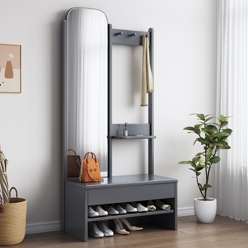 卧室衣帽架轻奢挂衣架穿衣镜一体实木换鞋凳可坐式家用门口穿鞋凳