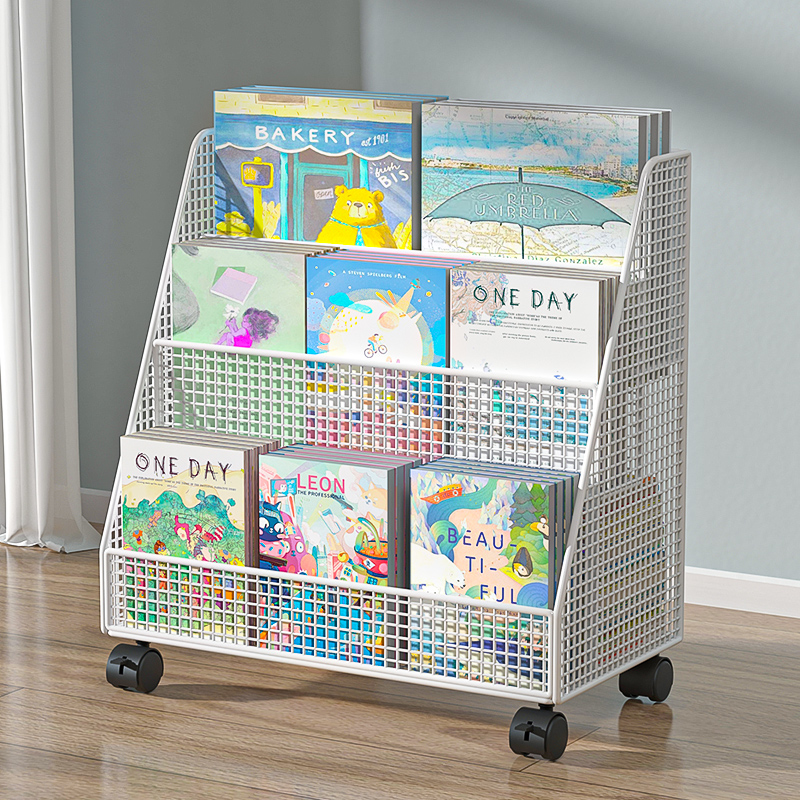 宝宝移动绘本收纳架家用客厅墙边多层旋转书架落地儿童桌下置物架