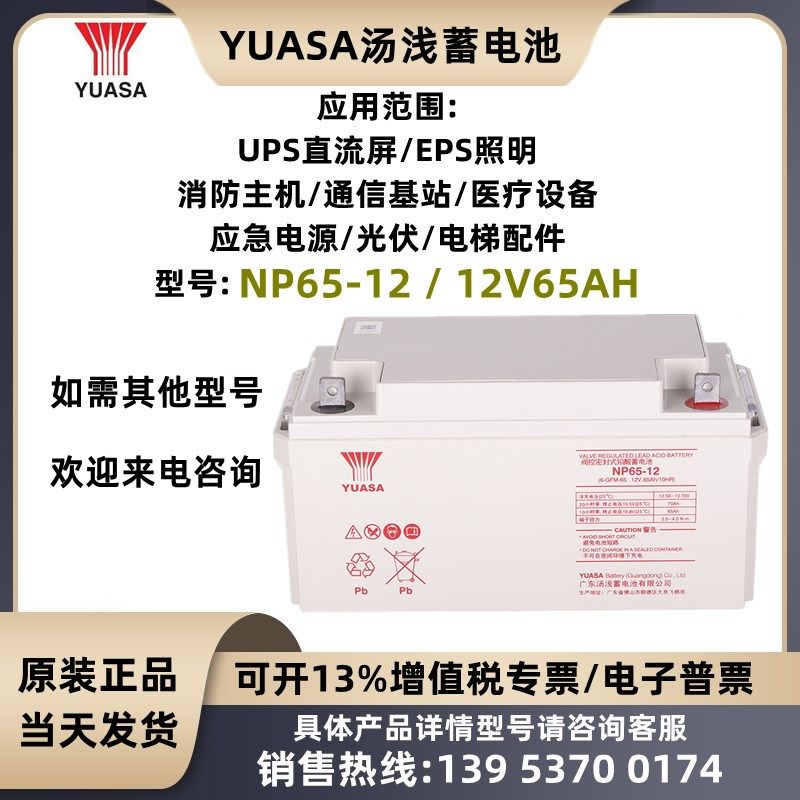 YUASA汤浅蓄电池12V65AH NP65-12免维护机房UPS直流屏EPS应急电源