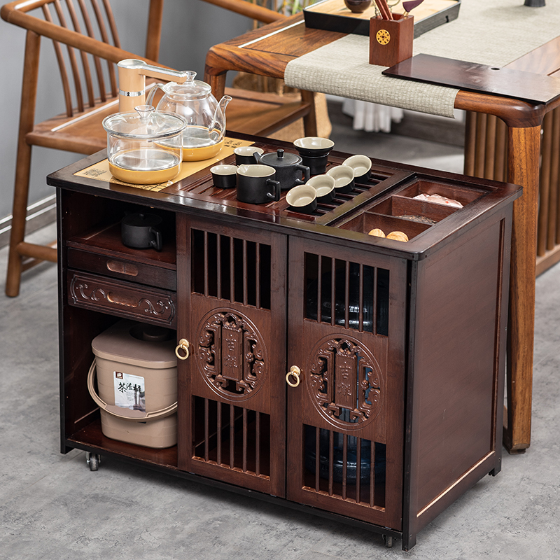 移动茶桌家用小茶台边柜茶车实木客厅泡茶几烧水壶一体煮茶水柜子