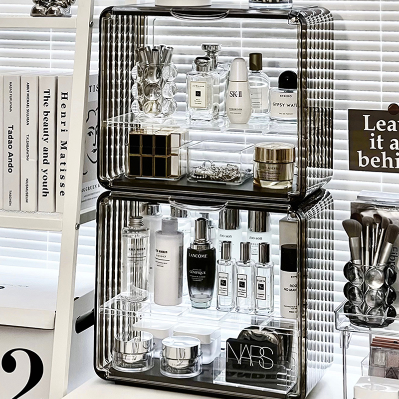 化妆品收纳盒家用桌面储物盒防尘亚克力透明口红带盖梳妆台整理盒
