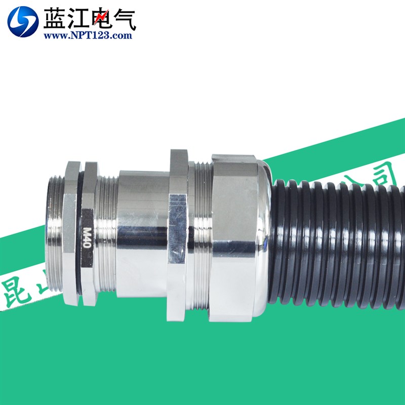 带锁紧波纹管铜镀镍防水接头IP68外螺纹塑料软管连接电缆格兰头