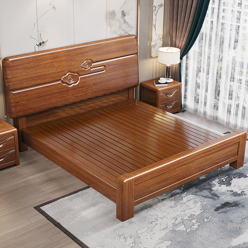 胡桃木实木床1.5米现代简约主卧1.8米储物双人婚床经济型卧室家具