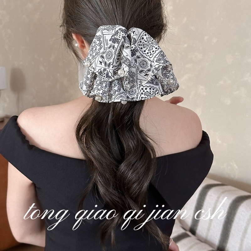 黑白腰果印花双层裙摆发圈小仙女