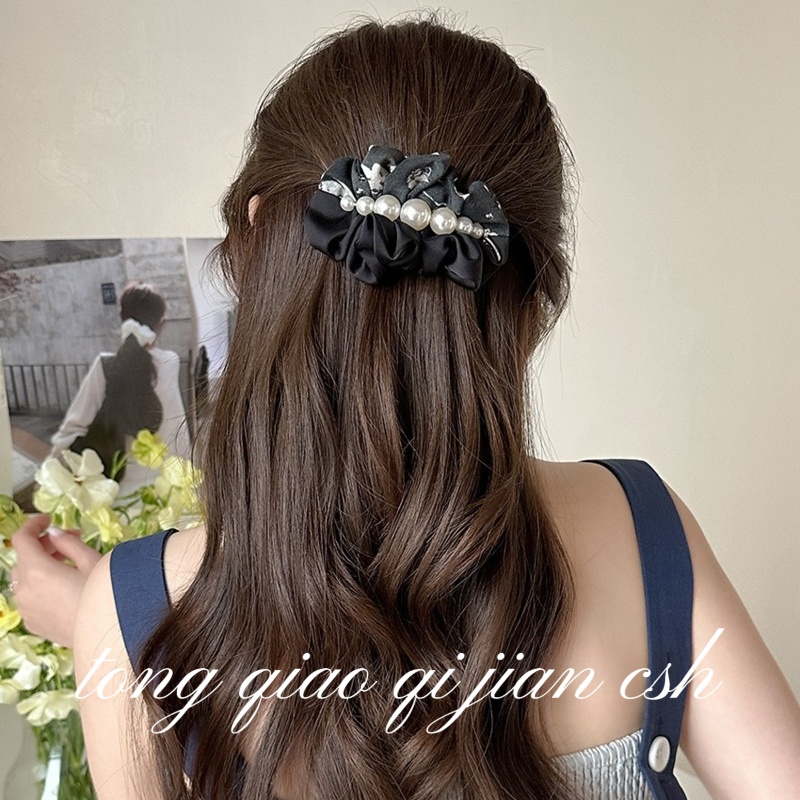 珍珠晕染褶皱顶夹一字弹簧夹仙女