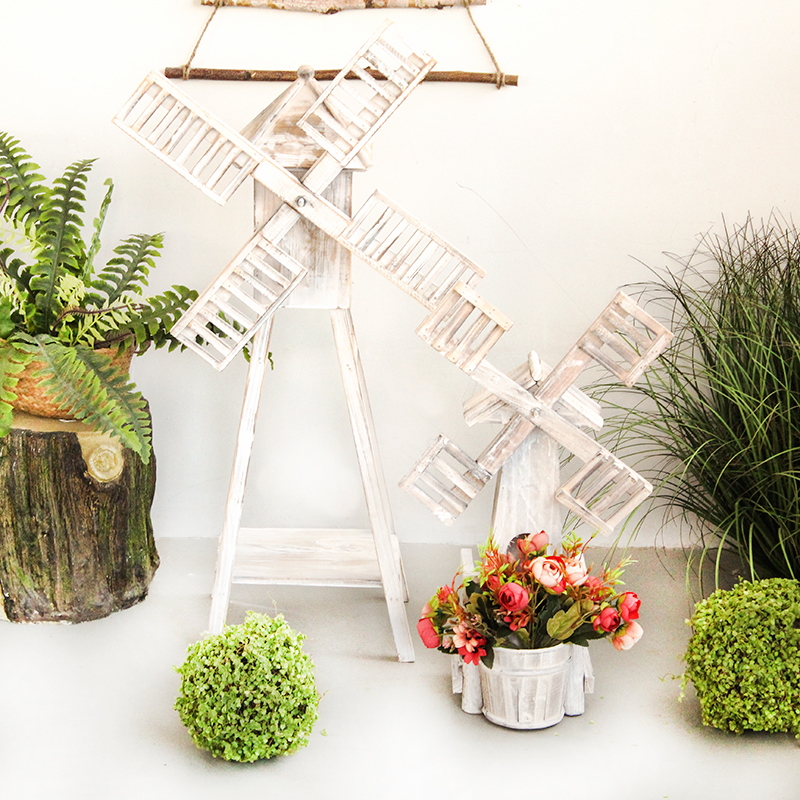 田园风格木质风车装饰摆件阳台花架店铺橱窗落地摆设幼儿园植物角