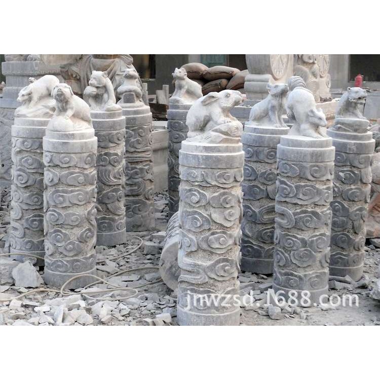 雕刻兽头拴马桩图片大全 石刻柱头兽拴马柱哪里卖