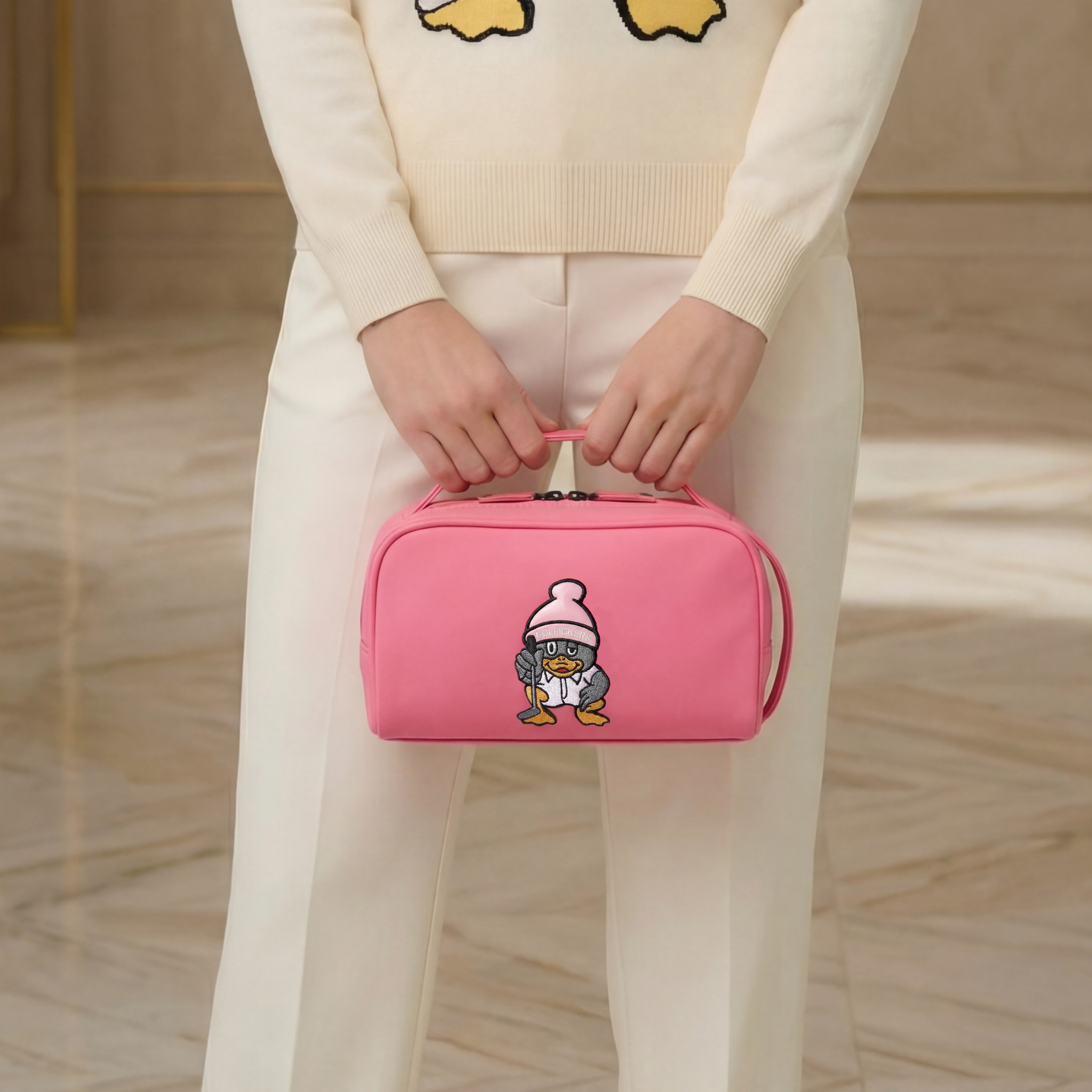[GOLFICKERS] 经典刺绣绗缝高尔夫收纳包 趣味卡通手拿包洗漱包